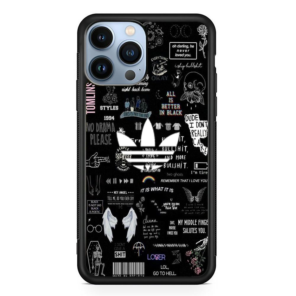 Adidas Black Random Diary Background iPhone 13 Pro Max Case