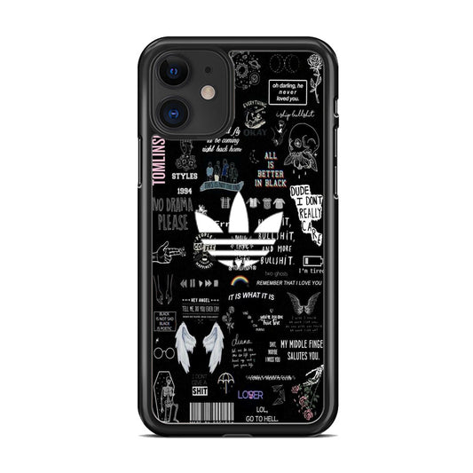 Adidas Black Random Diary Background iPhone 11 Case