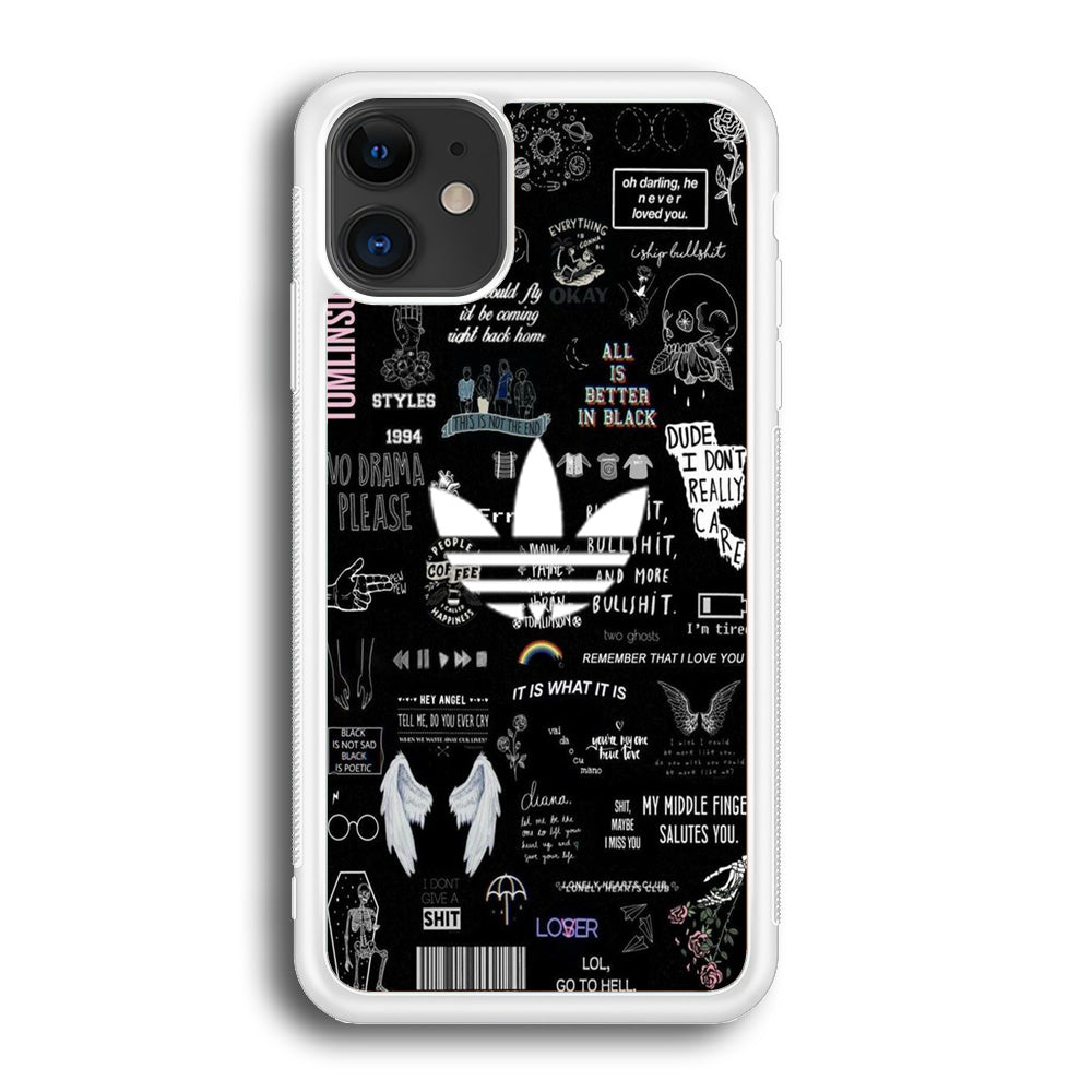 Adidas Black Random Diary Background iPhone 12 Case