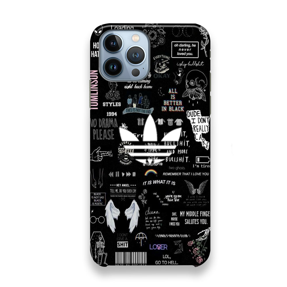 Adidas Black Random Diary Background iPhone 13 Case