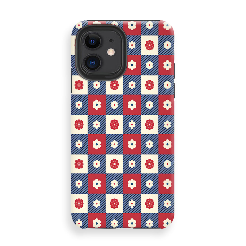 Red and White Floral Grid Phone Cases