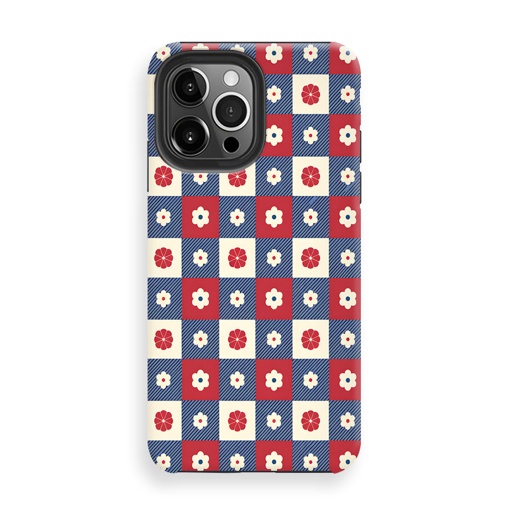 Red and White Floral Grid Phone Cases