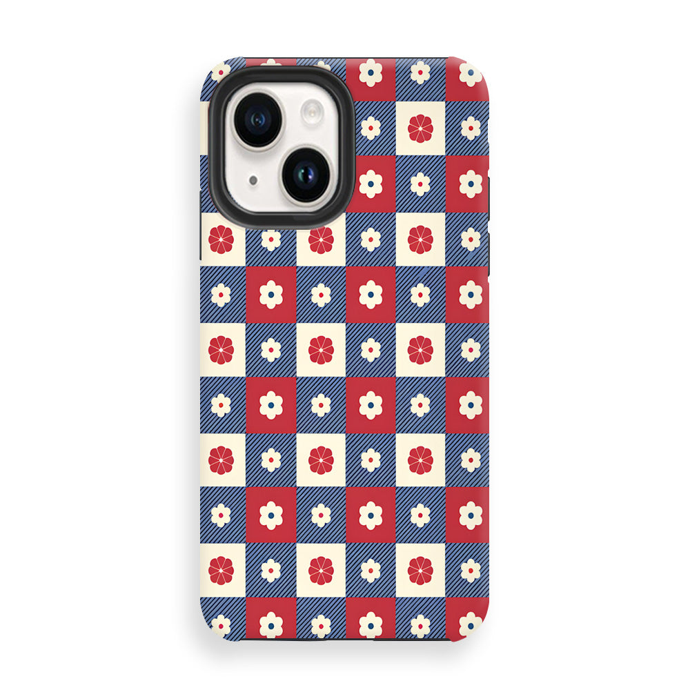 Red and White Floral Grid Phone Cases