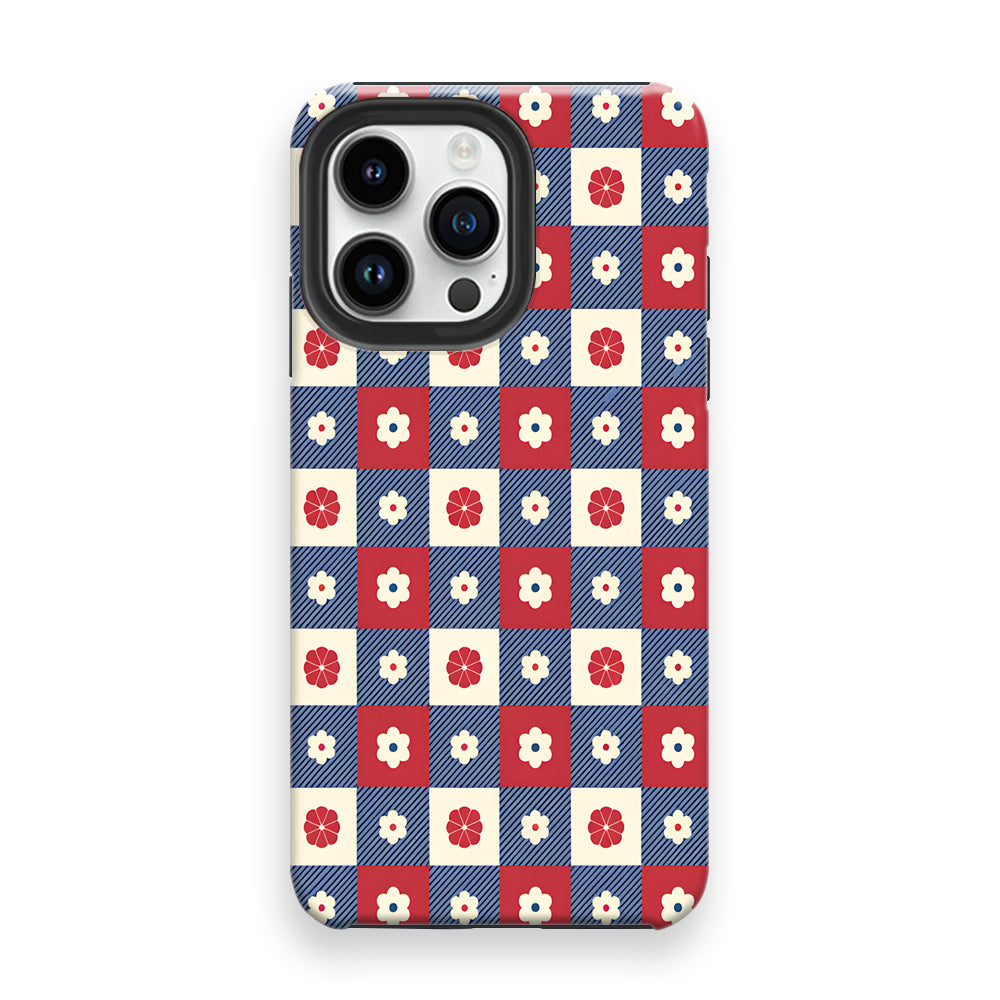 Red and White Floral Grid Phone Cases