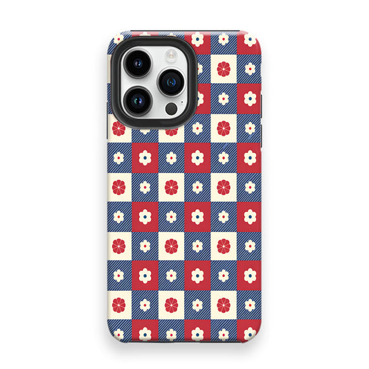 Red and White Floral Grid Phone Cases