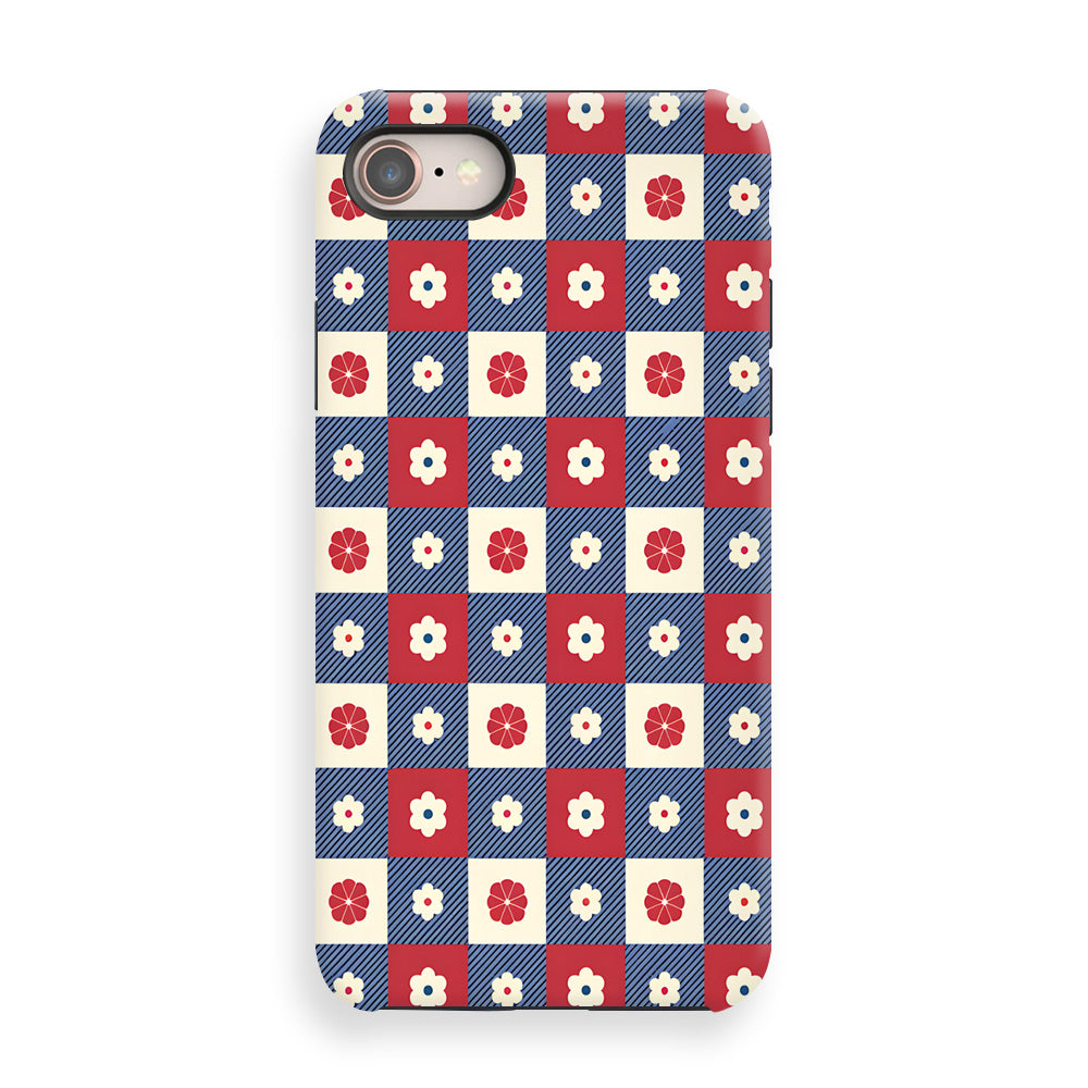 Red and White Floral Grid Phone Cases