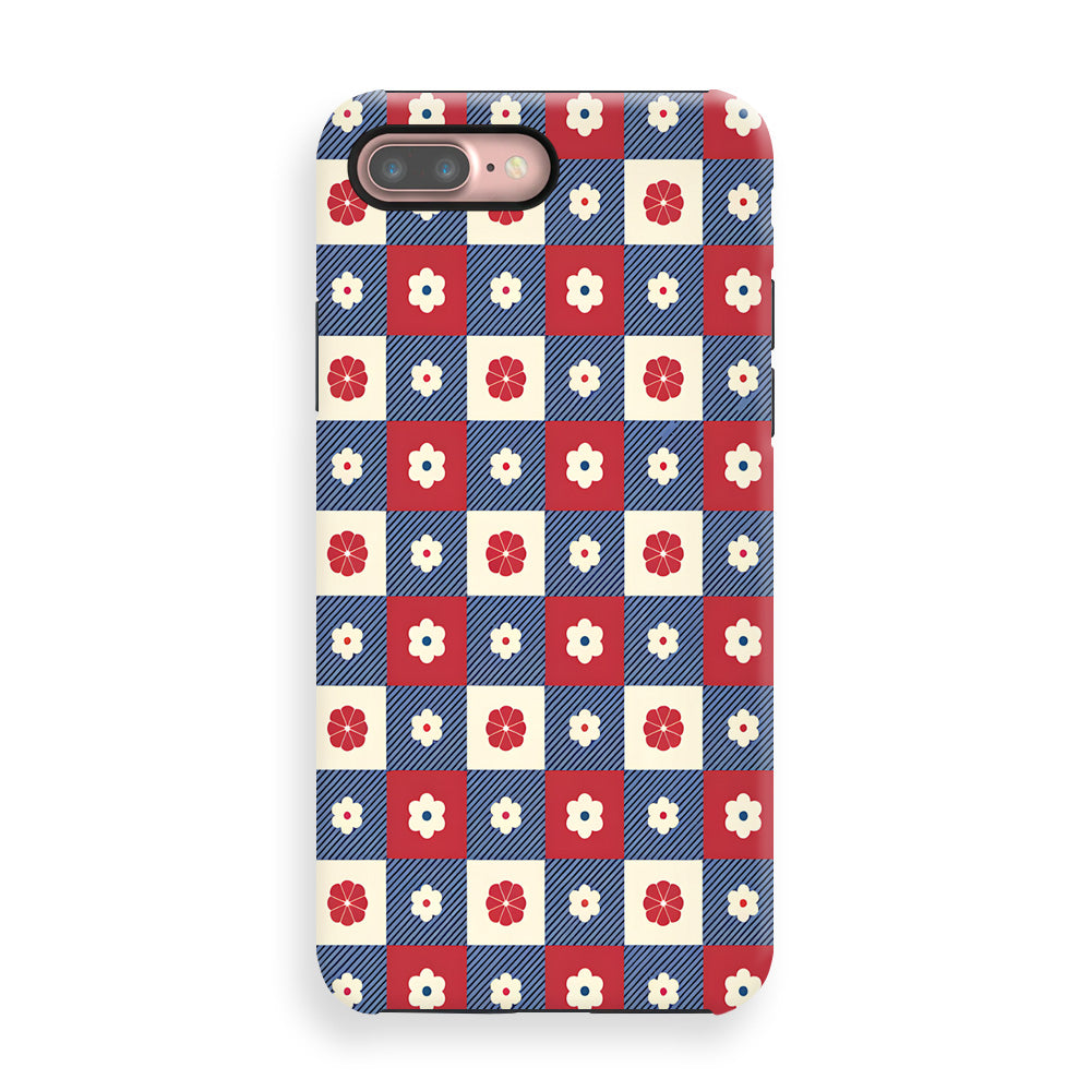 Red and White Floral Grid Phone Cases