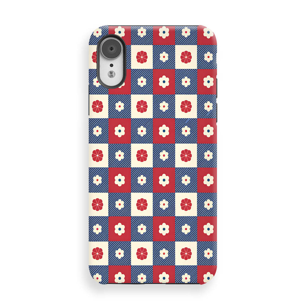 Red and White Floral Grid Phone Cases