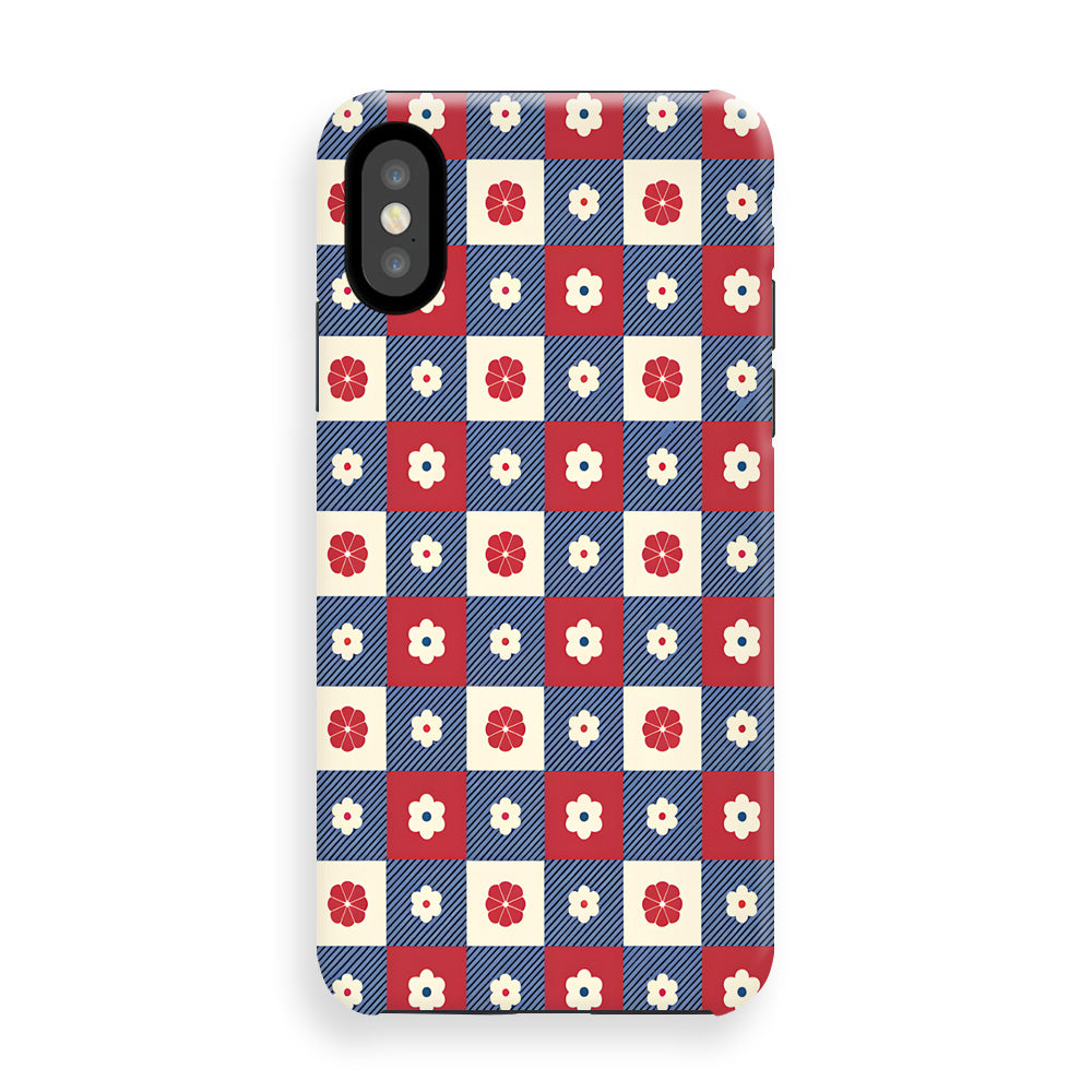 Red and White Floral Grid Phone Cases