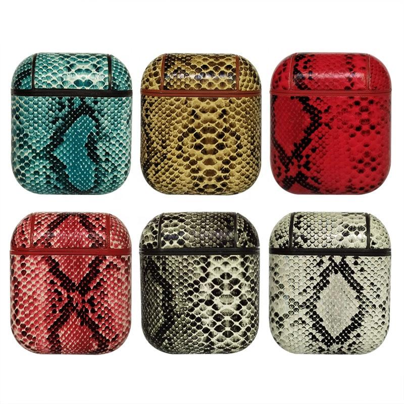 Snake Skin Pattern PU Leather Protective Case Cover For Apple Airpods