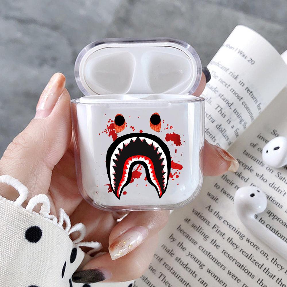 Bape Shark Red Eyes Hard Plastic Protective Clear Case Cover For Apple Airpods - Octracase