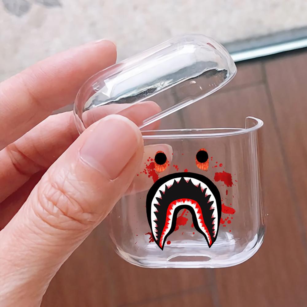 Bape Shark Red Eyes Hard Plastic Protective Clear Case Cover For Apple Airpods - Octracase