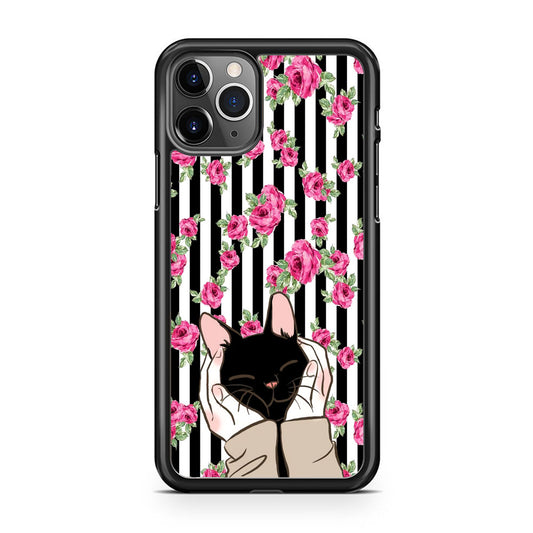 Cat Cute Rose Stripe Wall iPhone 11 Pro Case