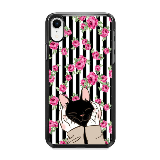 Cat Cute Rose Stripe Wall iPhone XR Case