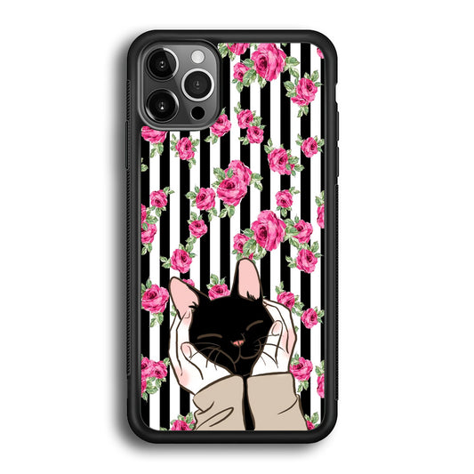 Cat Cute Rose Stripe Wall iPhone 12 Pro Case - Octracase