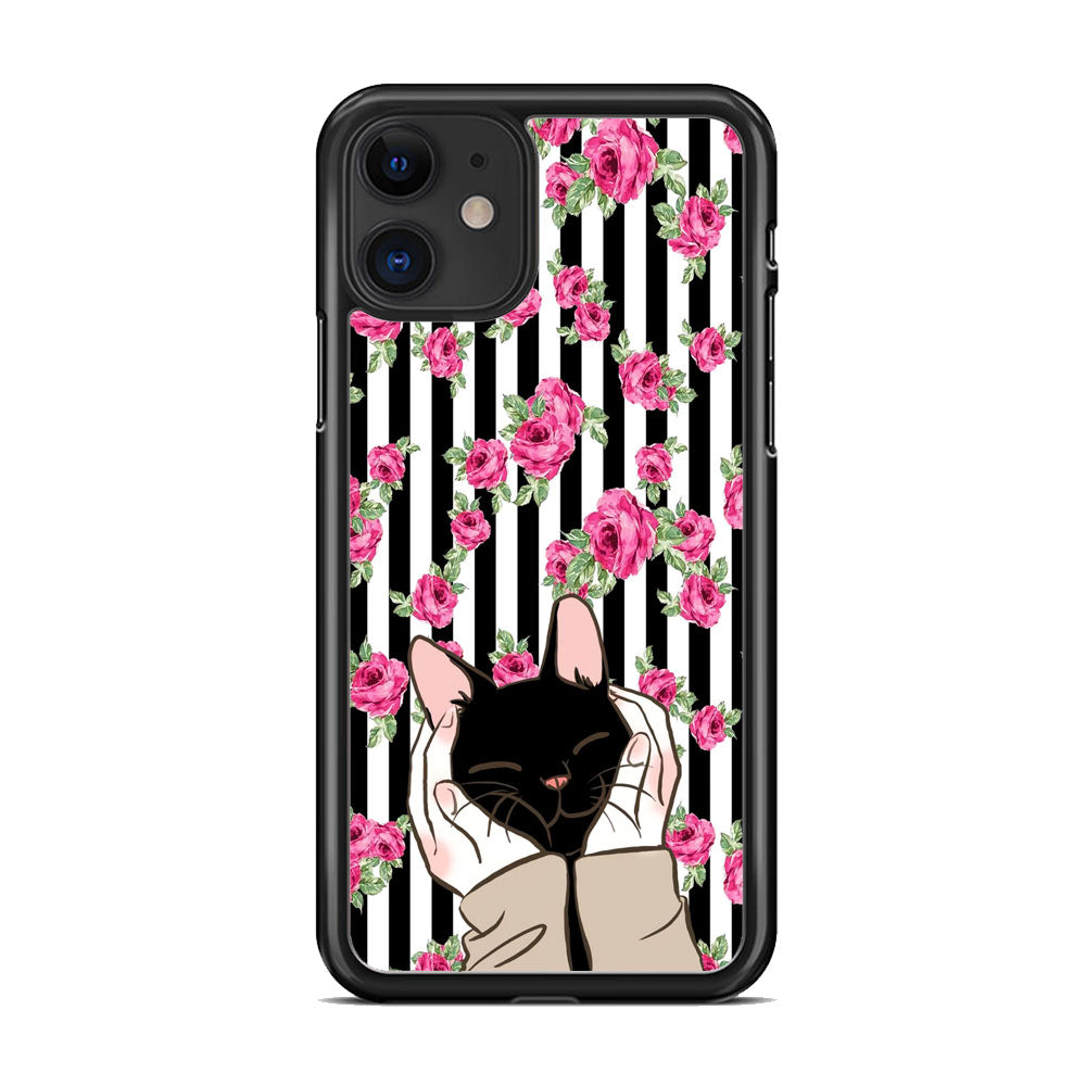 Cat Cute Rose Stripe Wall iPhone 11 Case