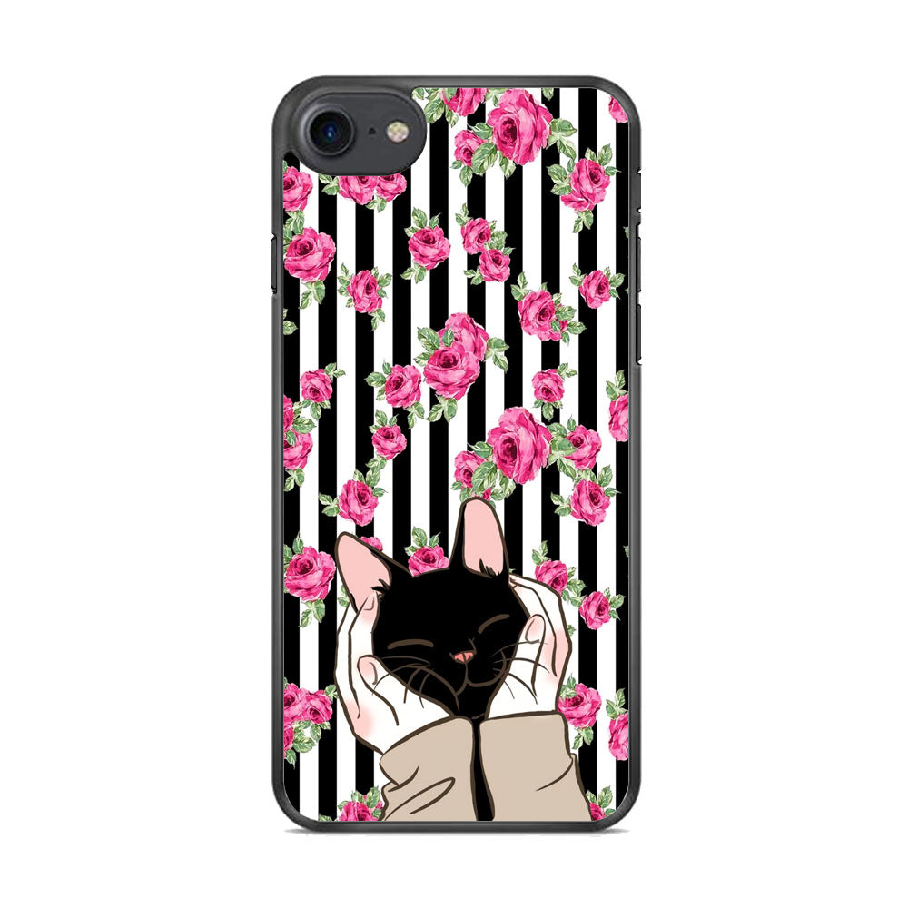 Cat Cute Rose Stripe Wall iPhone 8 Case