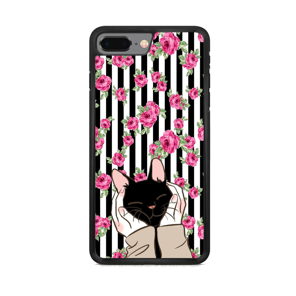 Cat Cute Rose Stripe Wall iPhone 8 Plus Case