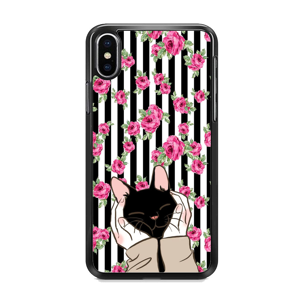 Cat Cute Rose Stripe Wall iPhone Xs Max Case