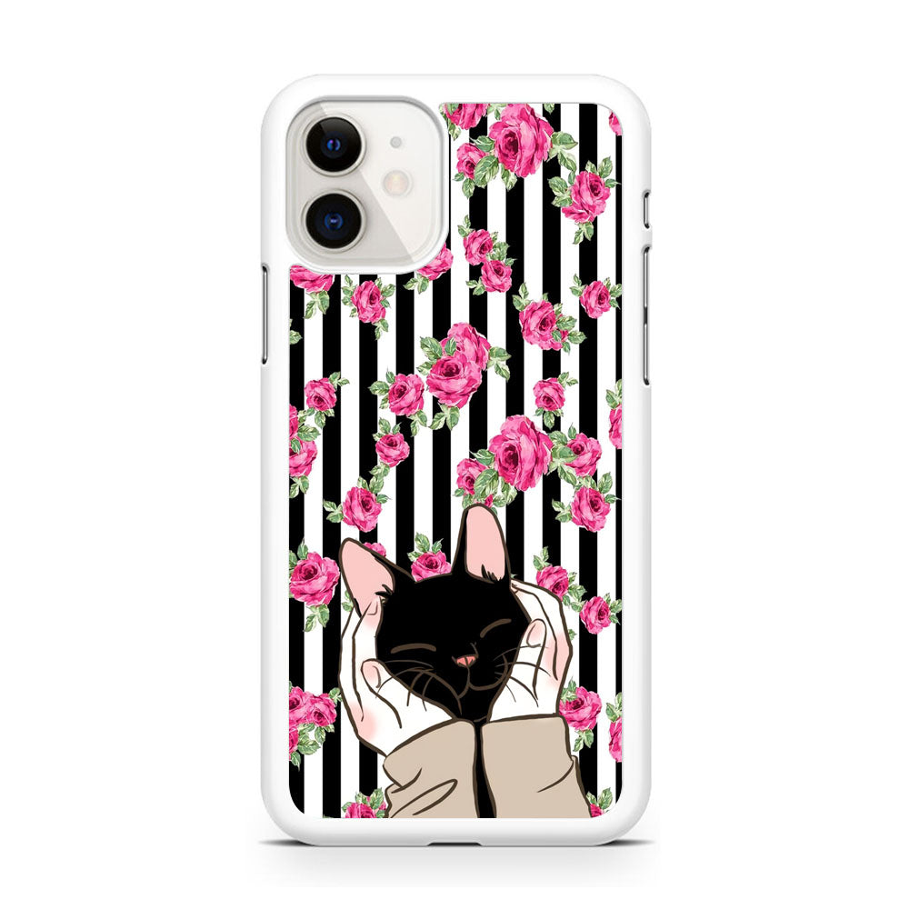 Cat Cute Rose Stripe Wall iPhone 11 Case