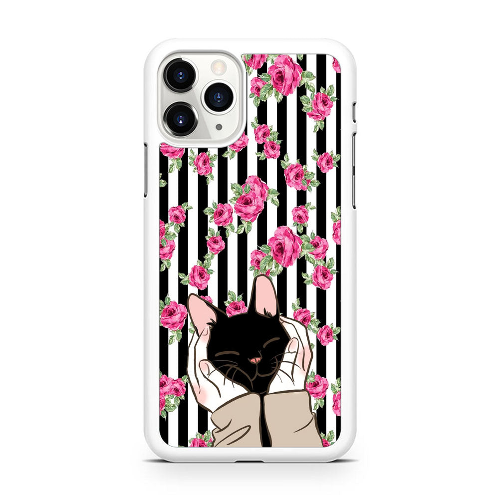 Cat Cute Rose Stripe Wall iPhone 11 Pro Case