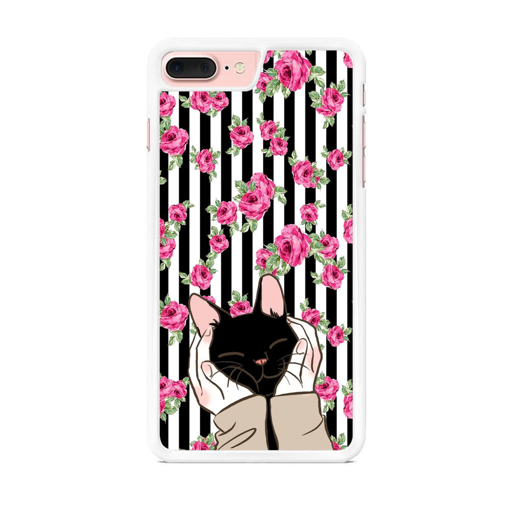 Cat Cute Rose Stripe Wall iPhone 7 Plus Case