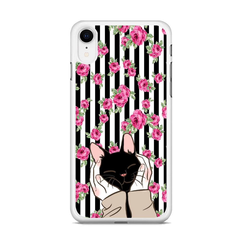 Cat Cute Rose Stripe Wall iPhone XR Case