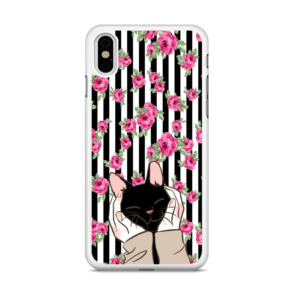 Cat Cute Rose Stripe Wall iPhone Xs Max Case