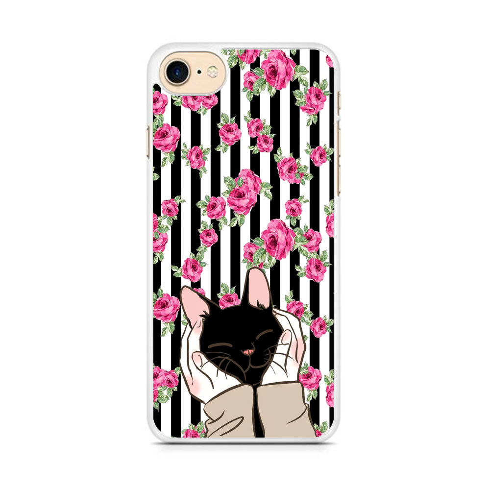 Cat Cute Rose Stripe Wall iPhone 8 Case