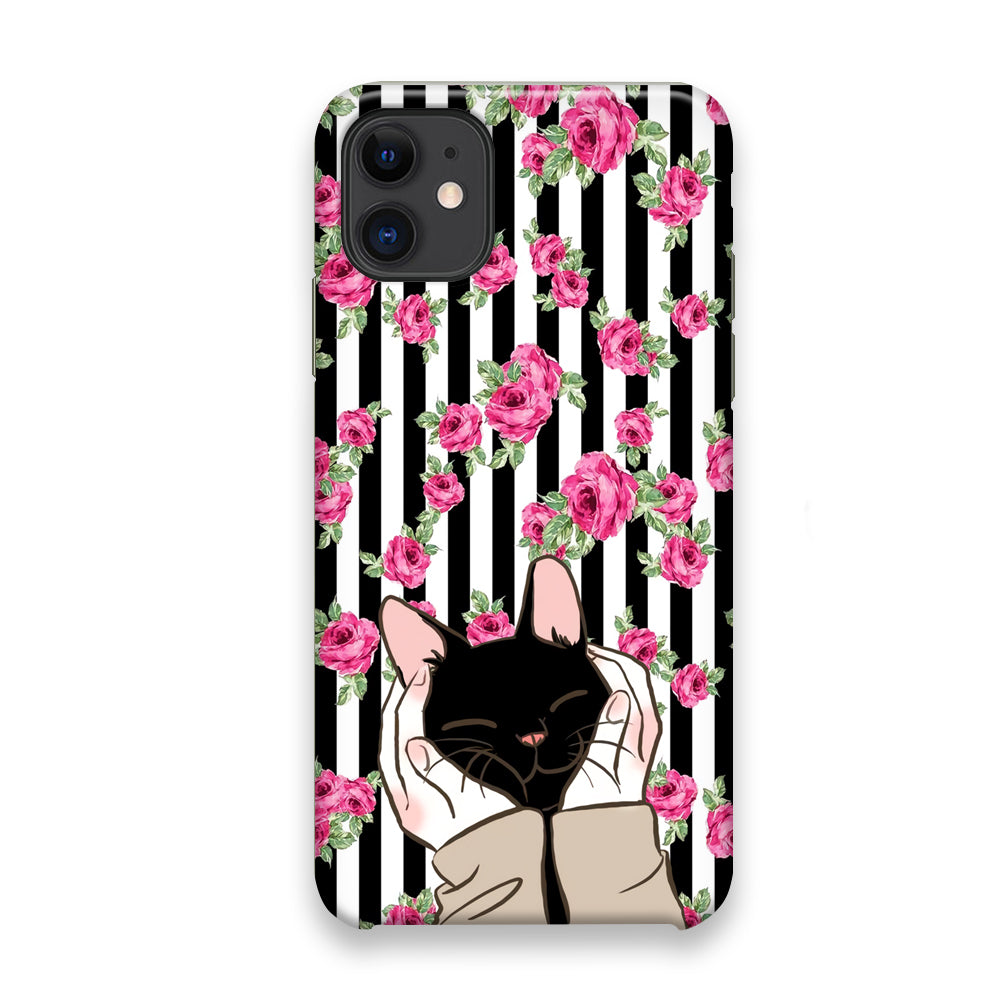 Cat Cute Rose Stripe Wall iPhone 11 Case