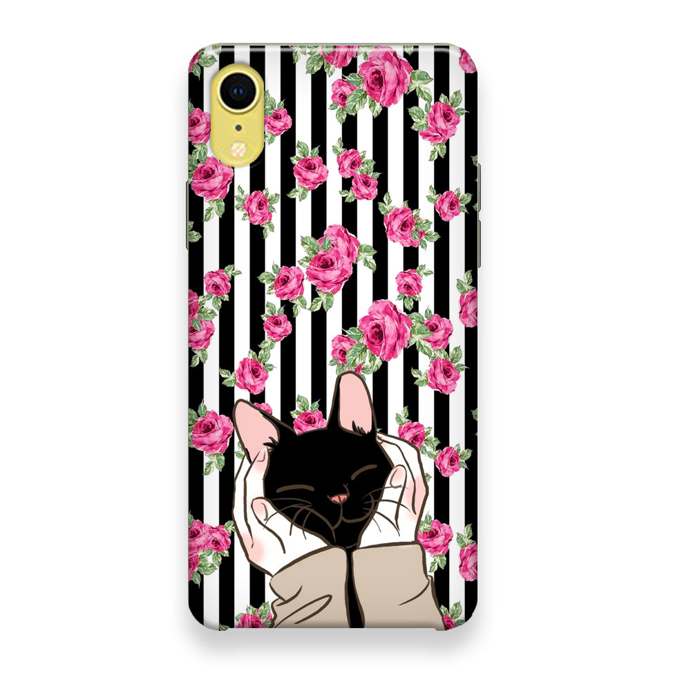 Cat Cute Rose Stripe Wall iPhone XR Case