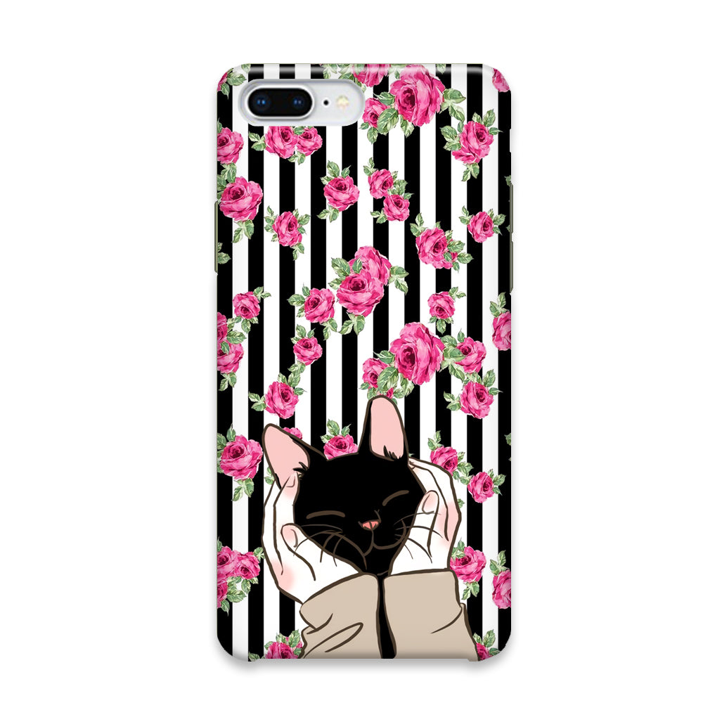 Cat Cute Rose Stripe Wall iPhone 7 Plus Case