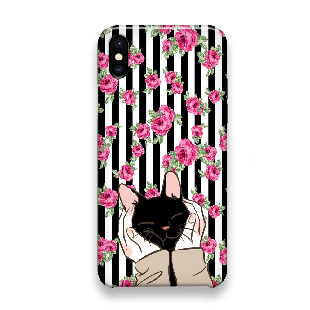 Cat Cute Rose Stripe Wall iPhone Xs Max Case