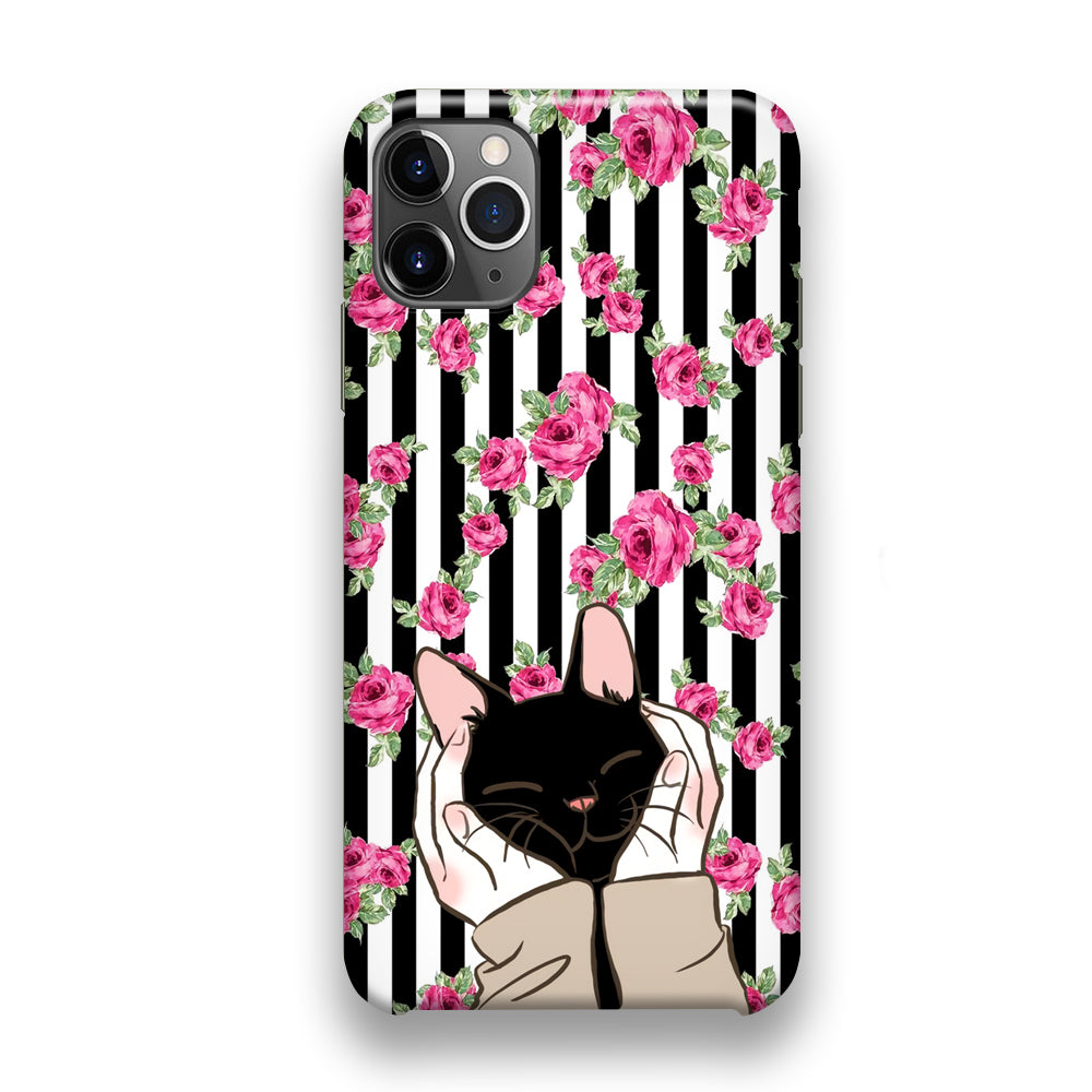 Cat Cute Rose Stripe Wall iPhone 11 Pro Case