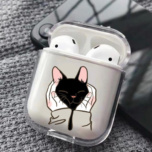 Cute Black Cat Hard Plastic Protective Clear Case Cover For Apple Airpods - Octracase