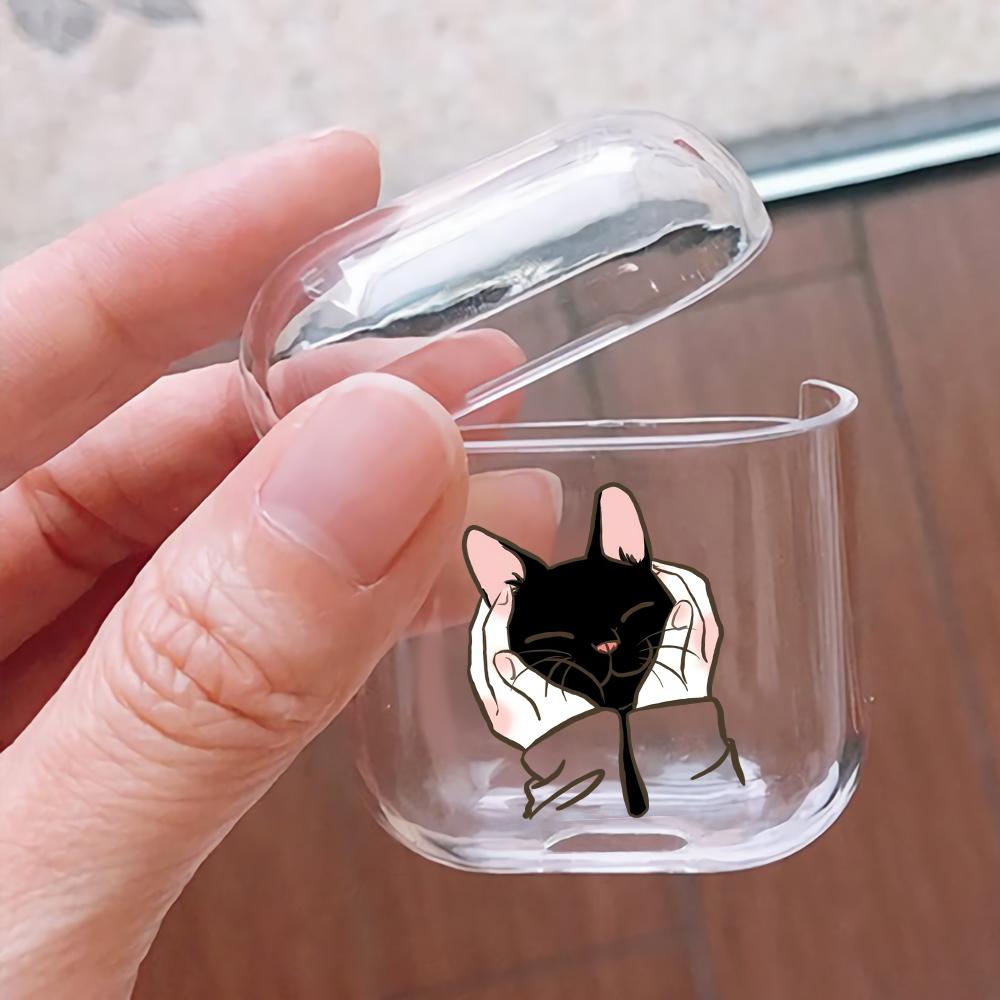 Cute Black Cat Hard Plastic Protective Clear Case Cover For Apple Airpods - Octracase