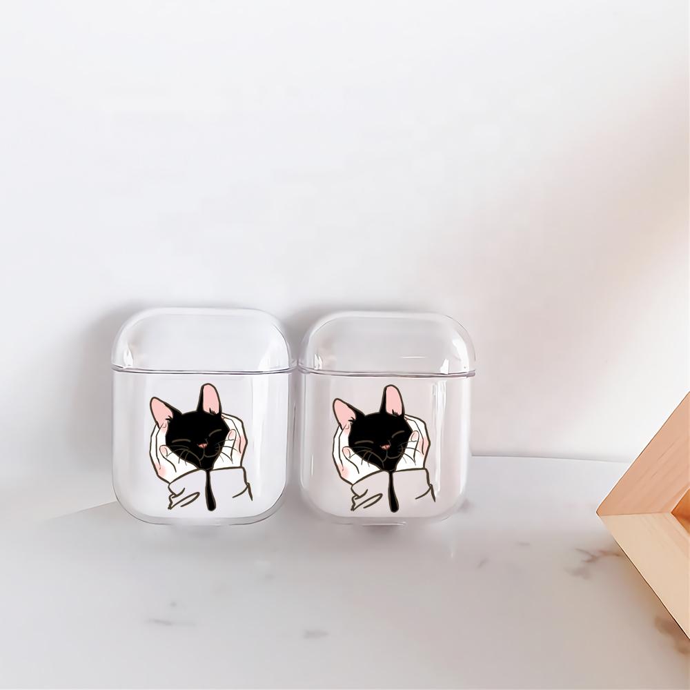 Cute Black Cat Hard Plastic Protective Clear Case Cover For Apple Airpods - Octracase