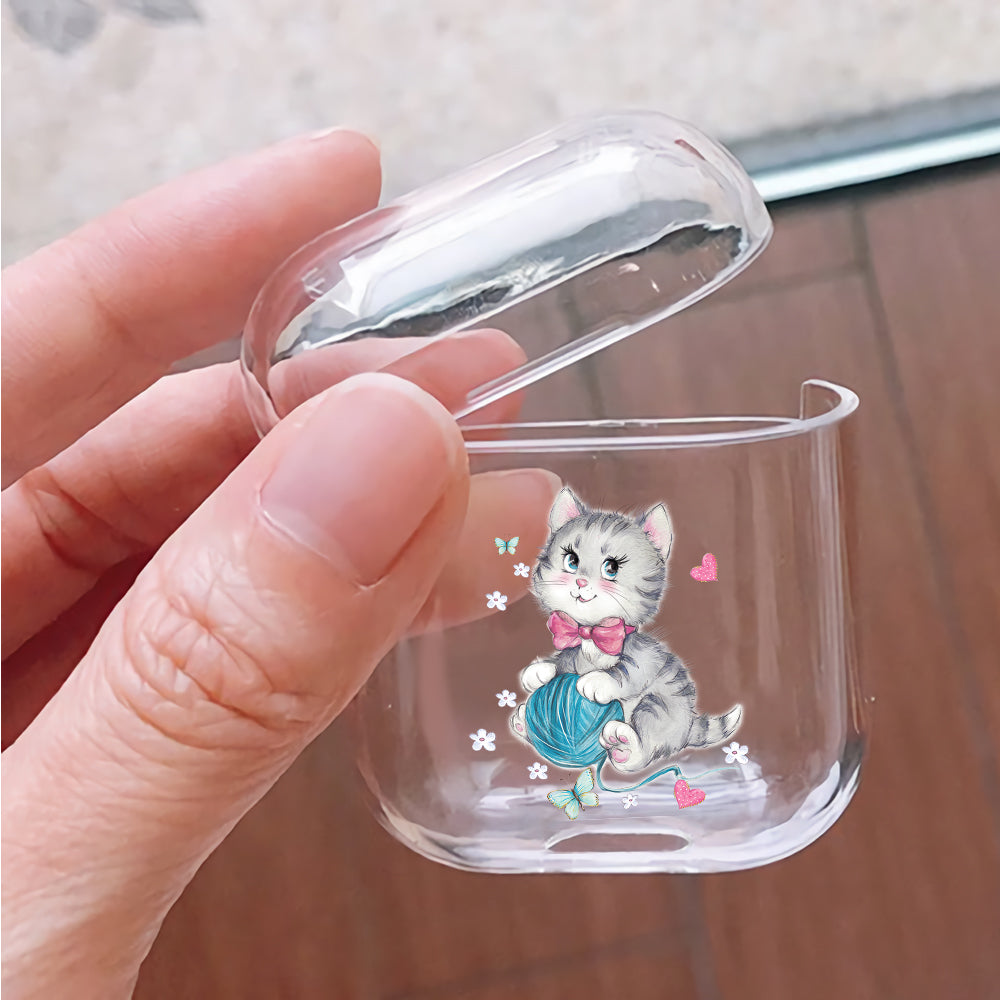 Cute Cat Hard Plastic Protective Clear Case Cover For Apple Airpods - Octracase