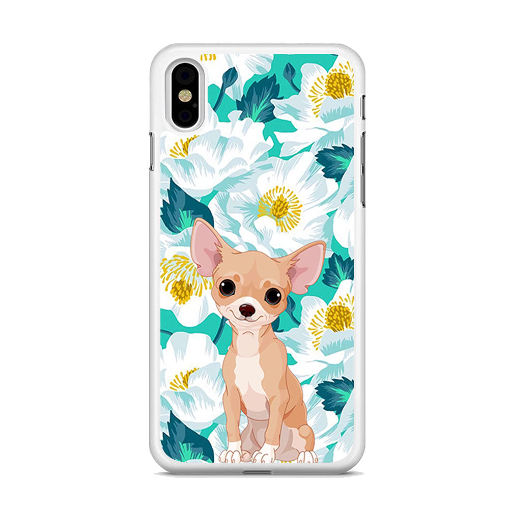 Dog Chihuahua and Flower Blue iPhone Xs Case - Octracase