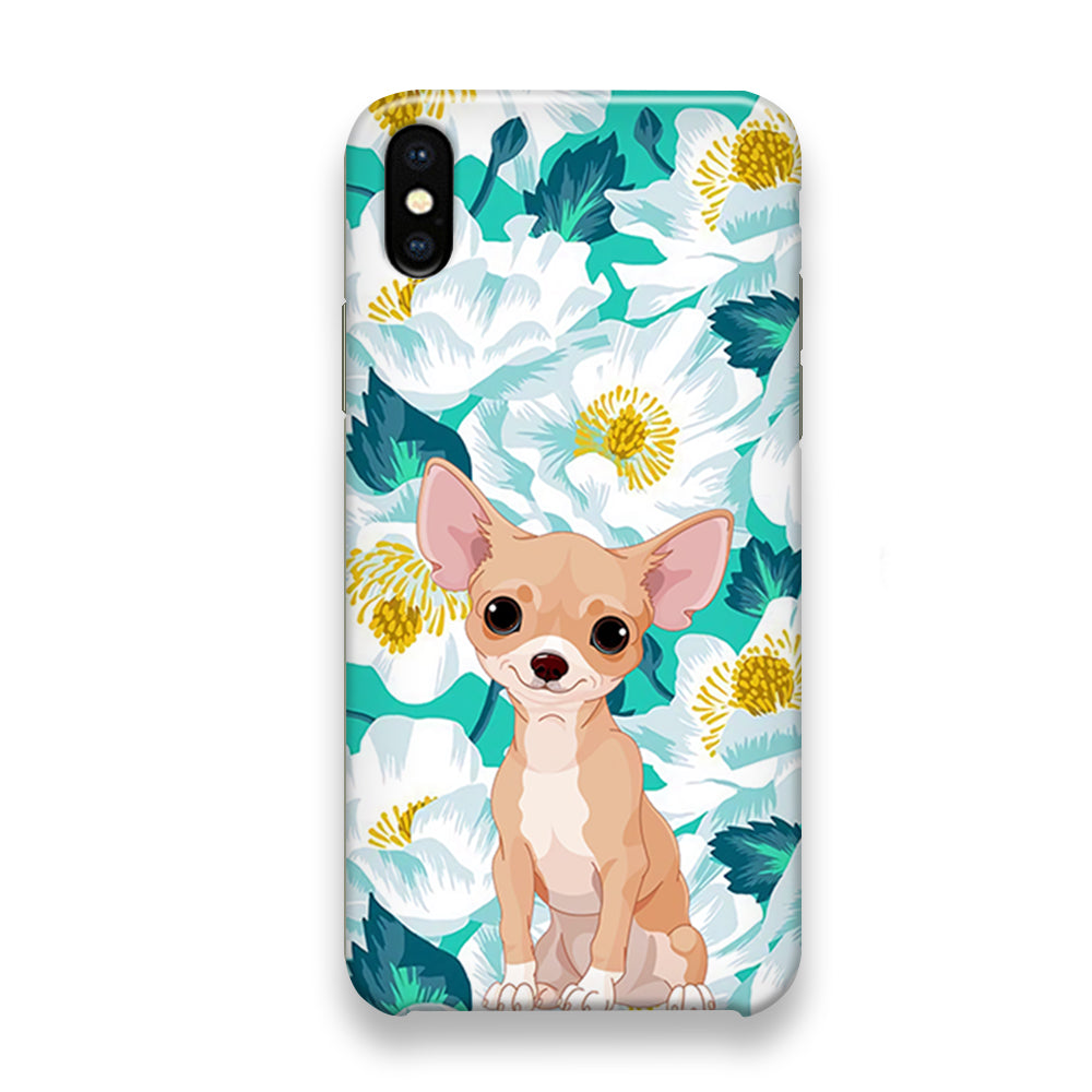 Dog Chihuahua and Flower Blue iPhone X Case - Octracase