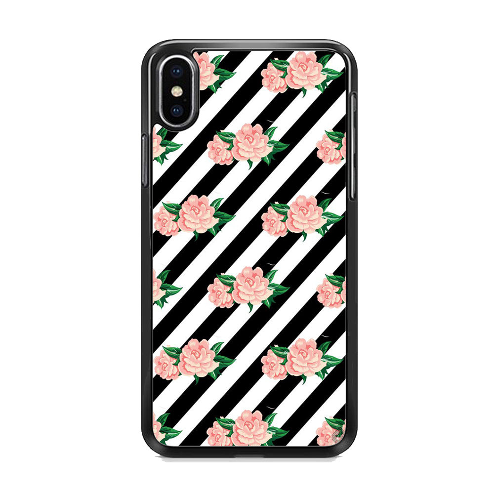 Girly Pink Rose Black Stripe iPhone X Case - Octracase