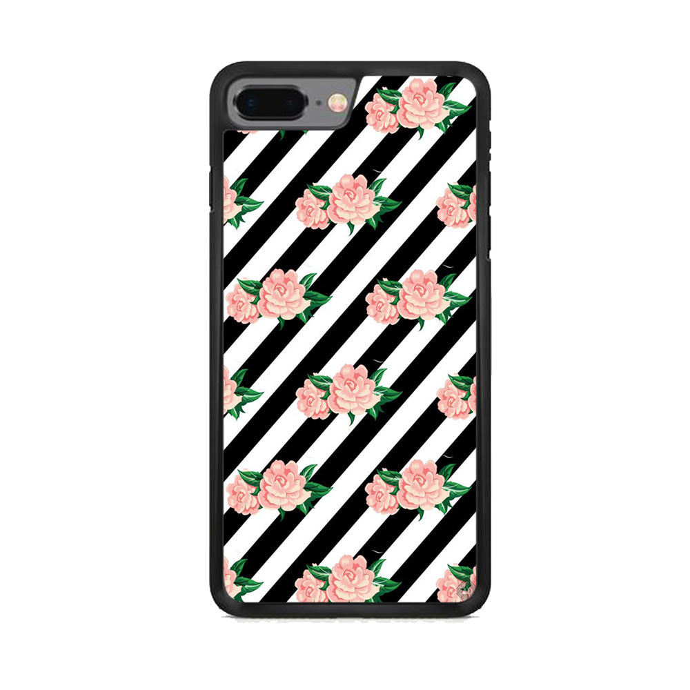 Girly Pink Rose Black Stripe iPhone 8 Plus Case - Octracase