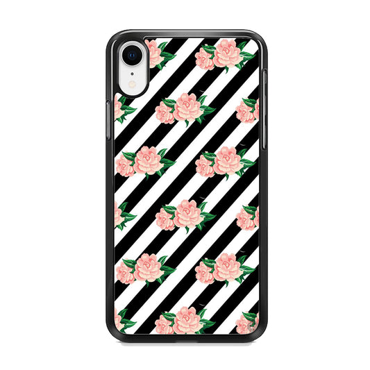 Girly Pink Rose Black Stripe iPhone XR Case - Octracase