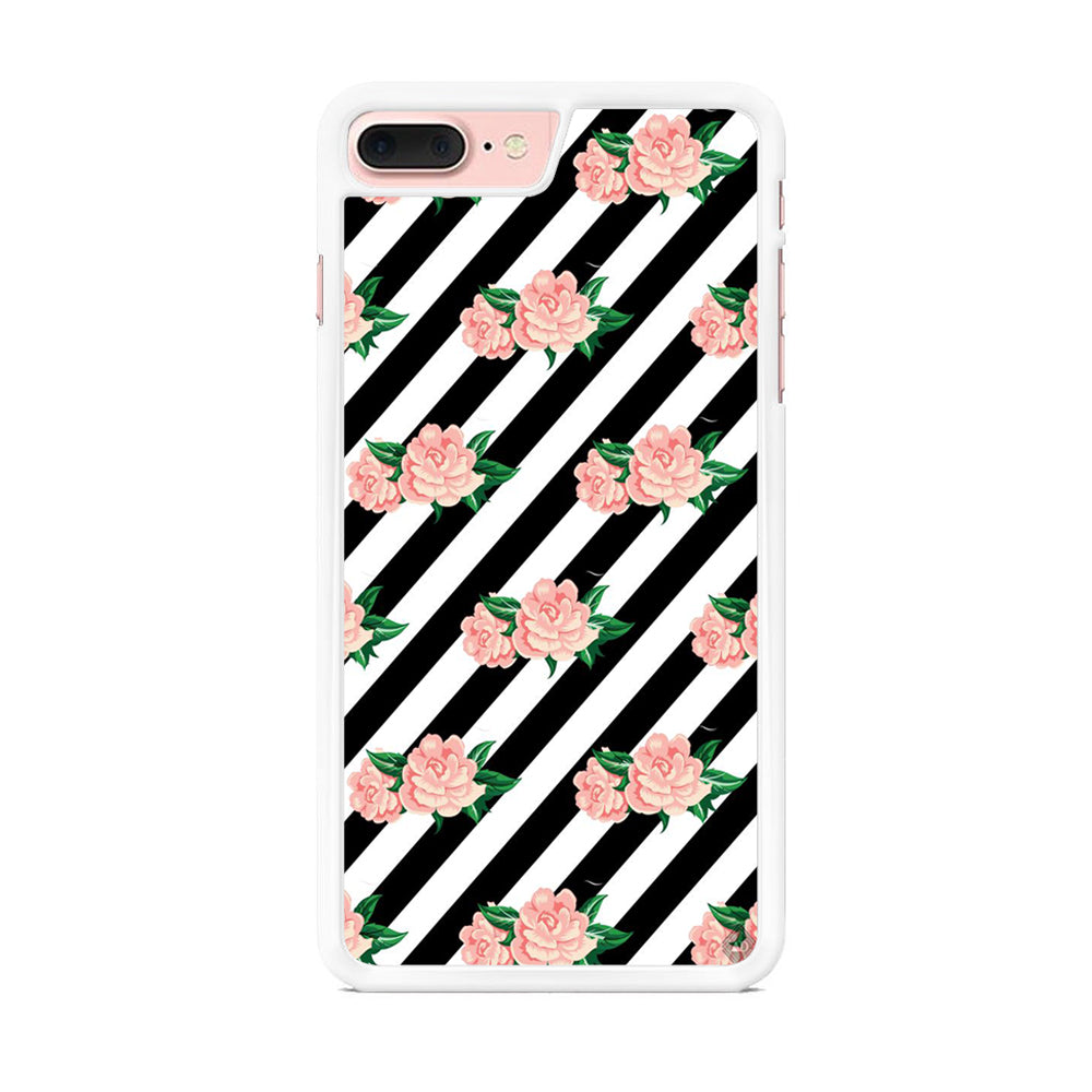 Girly Pink Rose Black Stripe iPhone 7 Plus Case - Octracase