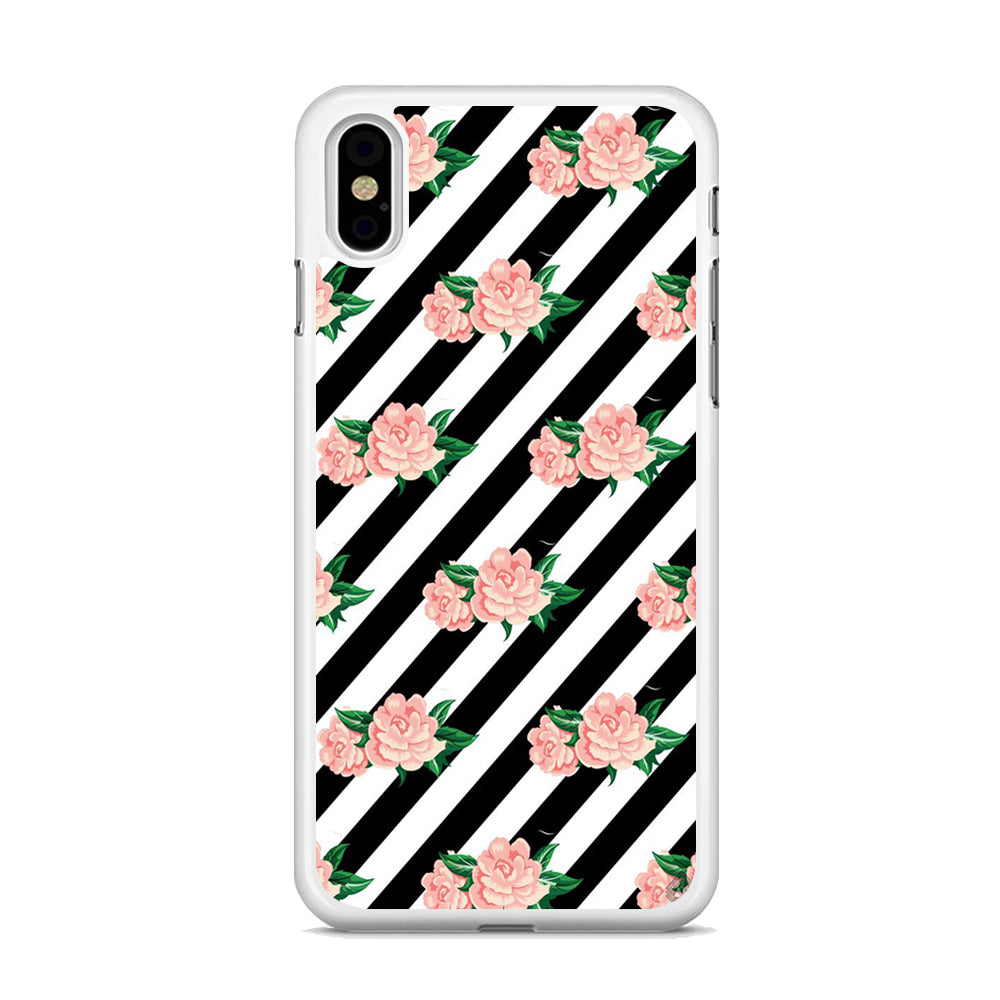 Girly Pink Rose Black Stripe iPhone Xs Case - Octracase