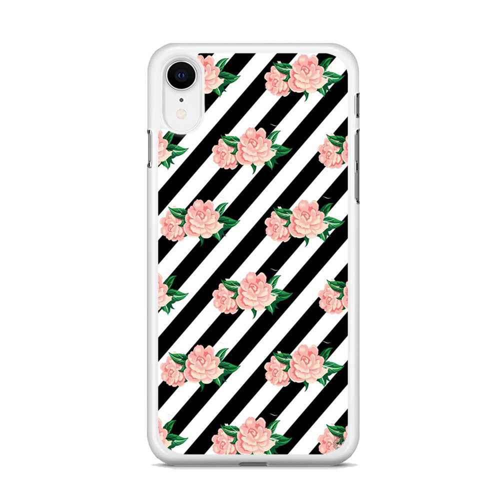 Girly Pink Rose Black Stripe iPhone XR Case - Octracase