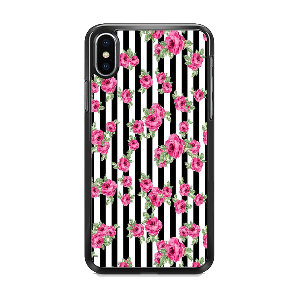 Girly Pink Rose Strip  iPhone Xs Case - Octracase