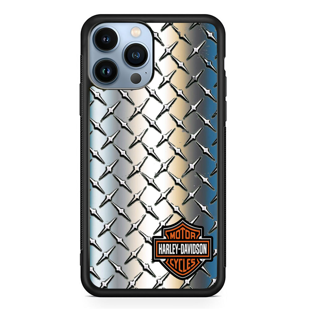 Harley Davidson Silver Steel Plate Motif iPhone 13 Pro Max Case