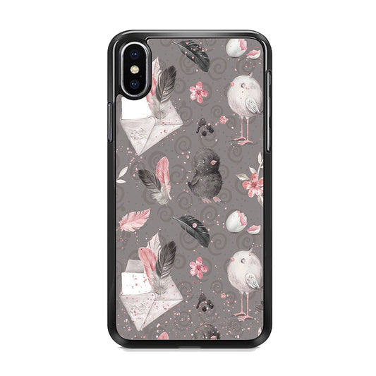 Motif Bird and Letter Grey iPhone Xs Max Case