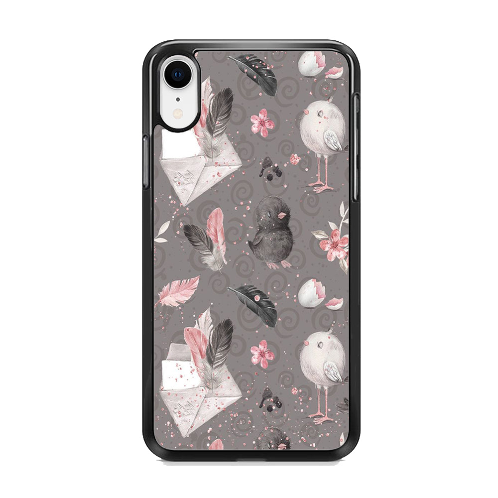 Motif Bird and Letter Grey iPhone XR Case